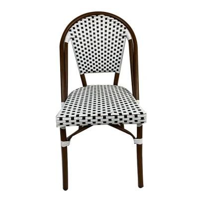 Restaurant Outdoor High Back Leaf Rattan Chair Metal Legs Aluminium Garden Furniture