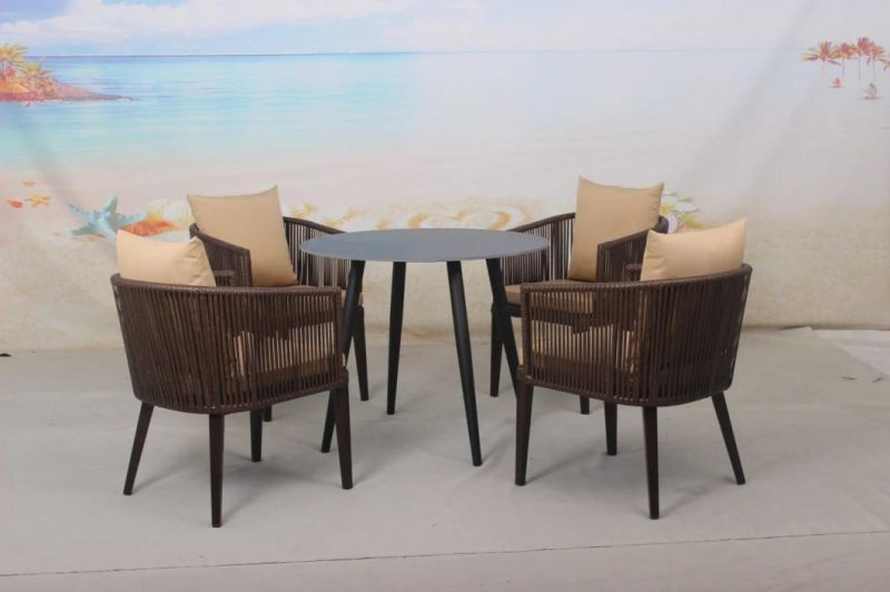 Garden Furniture Table and Chair Rattan Weaving Marble Table All Season Use