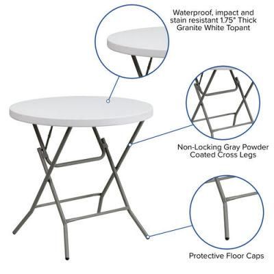 Metal Gray Powder Coat Round Granite White Plastic Folding Table
