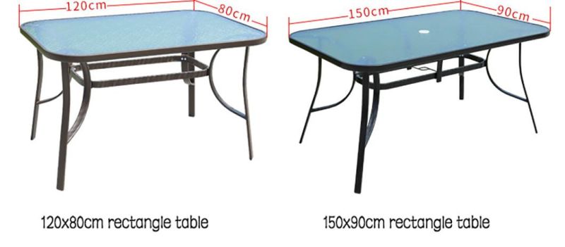 Wholesale Home Furniture Rectangular Modern Outdoor Metal Tempered Glass Patio Dining Garden Table and Chair Set Leisure Tables Beach Table for Hotel Furniture