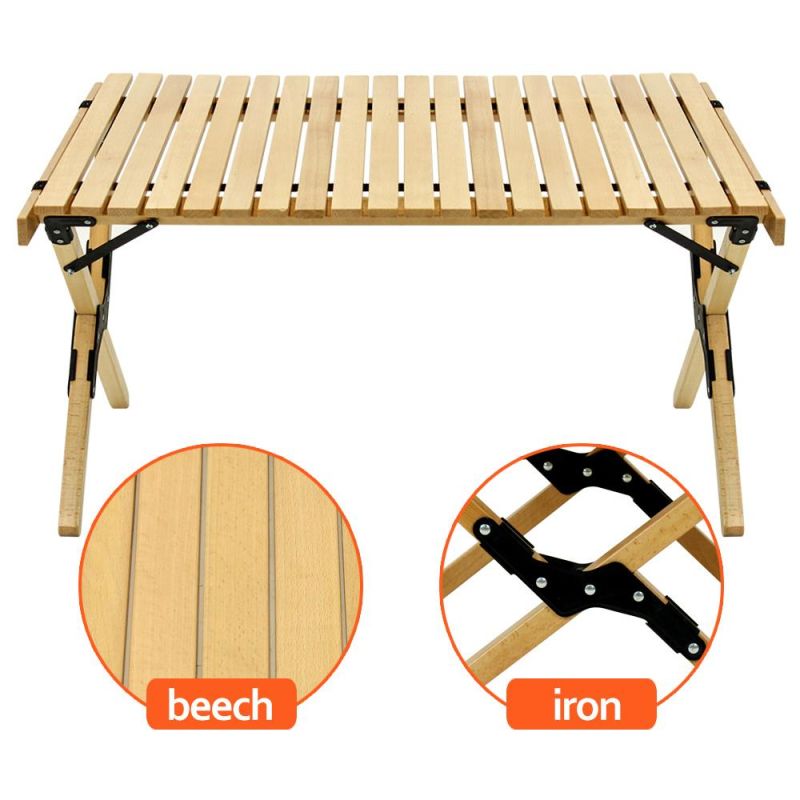 Portable Roll Top Camping Table Wood Folding Table
