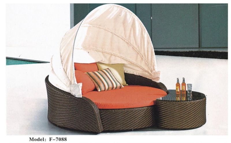 Factory Outlets Patio Rattan Garden Furniture Double Round Rattan Daybed Outdoor Pool Beach Sunbed Sun Lounger
