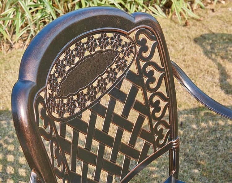 Washable Metal Frame Outdoor Cast Aluminum Round Table Set Seats 4 for Patio Bistro Chair