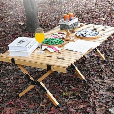 Outdoor Garden Camping Folding Wooden Portable Egg Roll Picnic Table