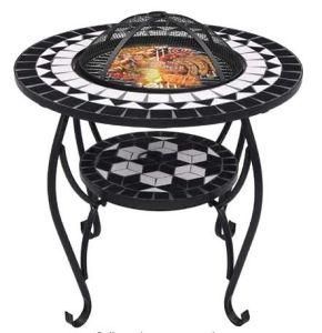 Mosaic Fire Pit BBQ Tables Garden Backyard Patio Campsite Fireplaces Black and White Ceramic