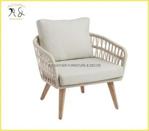 Solid Teak Legs Rope Woven Modern Dining Lounge Chair