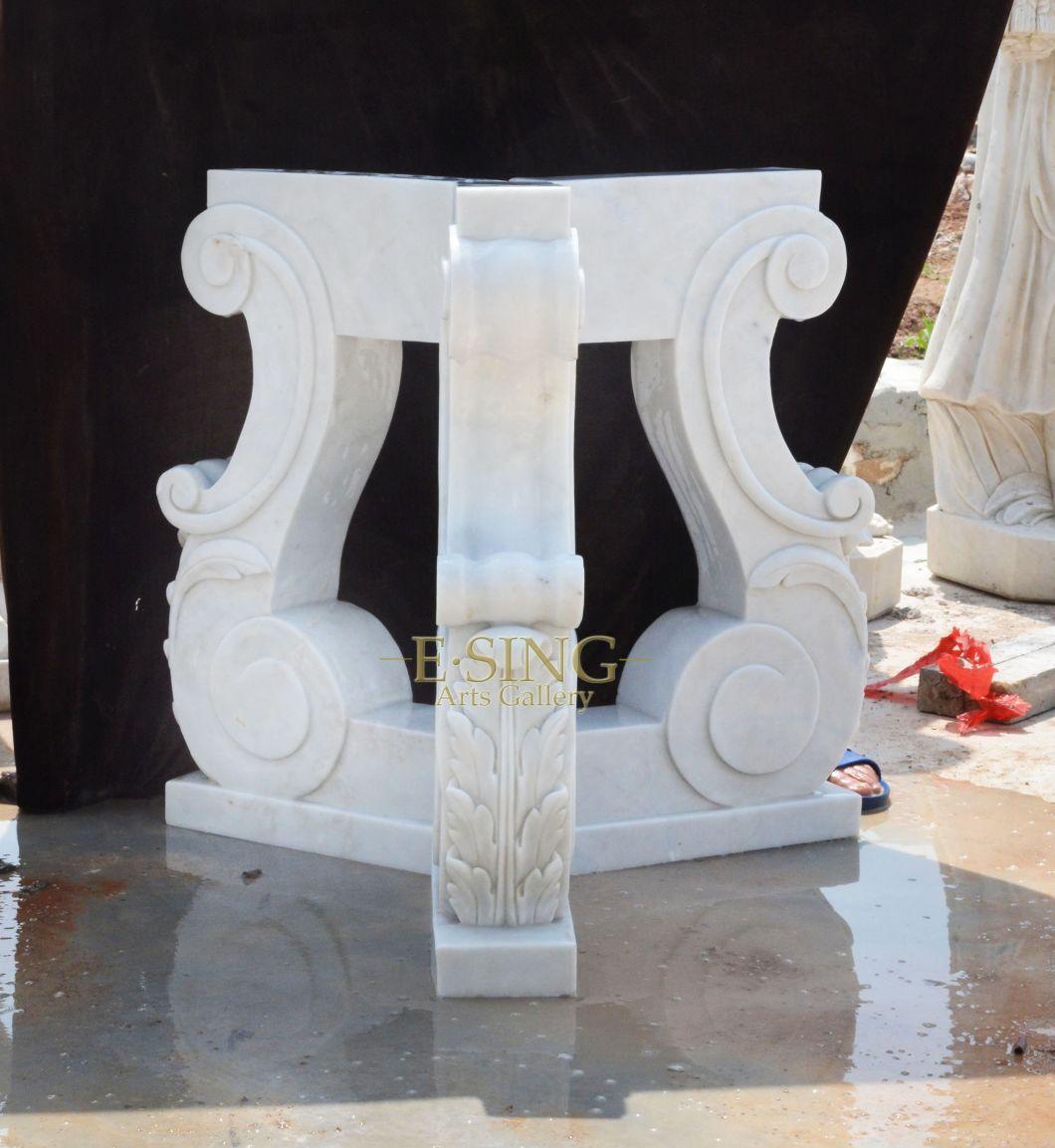 Natural Marble Table with Flower Carving for Home Garden