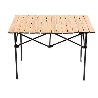 Picnic Camping Travel Beach Wooden Egg Roll Table Outdoor BBQ Large Portable Folding Table with Metal Legs