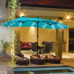 4.6m LED Lights Outdoor Sun Double Head Patio Garden Parasol Umbrella