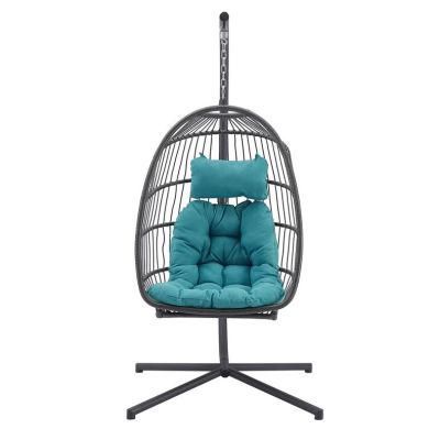 Rattan Metal Folding Egg Swing Hanging Chair with Stand