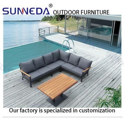 Aluminum Metal Frame Teak Wood Coffee Table Sofa Set Outdoor Garden Furniture