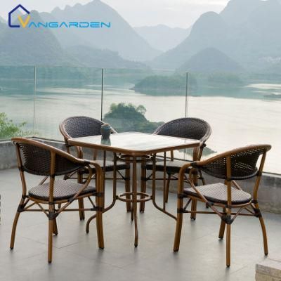 5PCS Antique Aluminum Rattan Outdoor Furniture Bistro Set