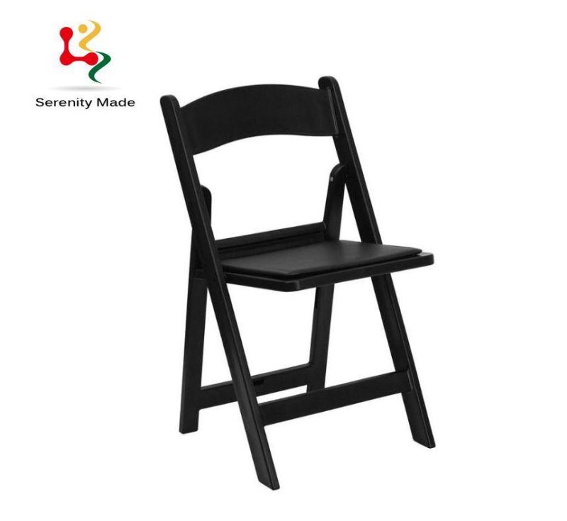 Event Furniture Wooden Frame Folding Leather Seat Dining Chairs with Footstep