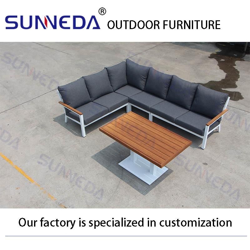 Aluminum Metal Frame Teak Wood Coffee Table Sofa Set Outdoor Garden Furniture
