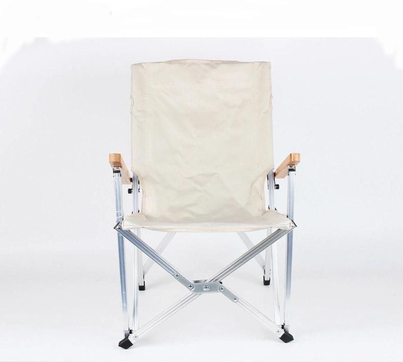 Outdoor Beach Chair with Solid Wood Armrest Lightweight Aluminum Folding Portable Camping Chair