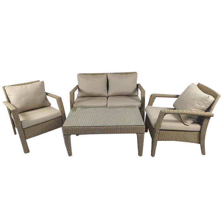 Hot Sale Modern Outdoor Aluminum Frame Sea Grass Color PE Rattan Sofa