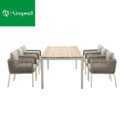 Commercial Restaurant Outdoor Rope Garden Teak Wood Furniture Dining Set Table