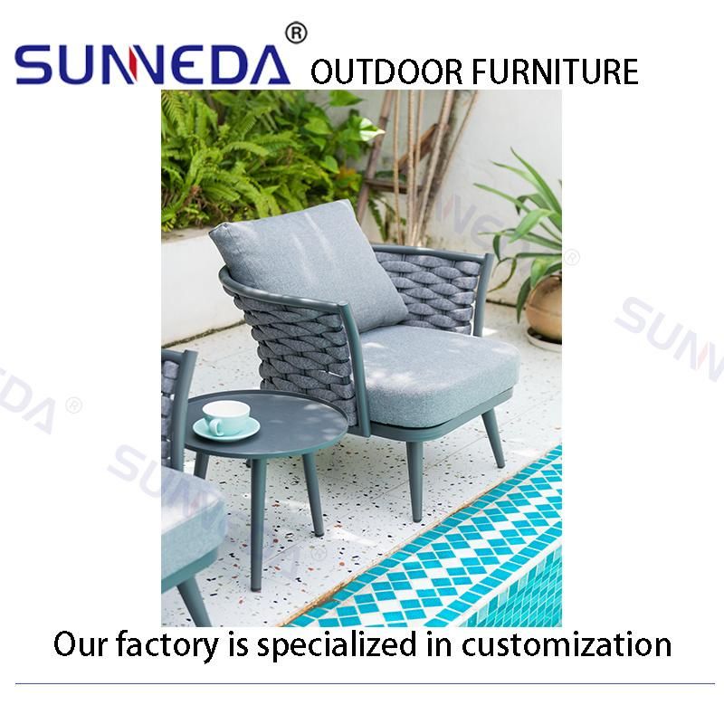 Woven Grey Fabric Chair with Coffee Tbale Graden Outdoor Furniture