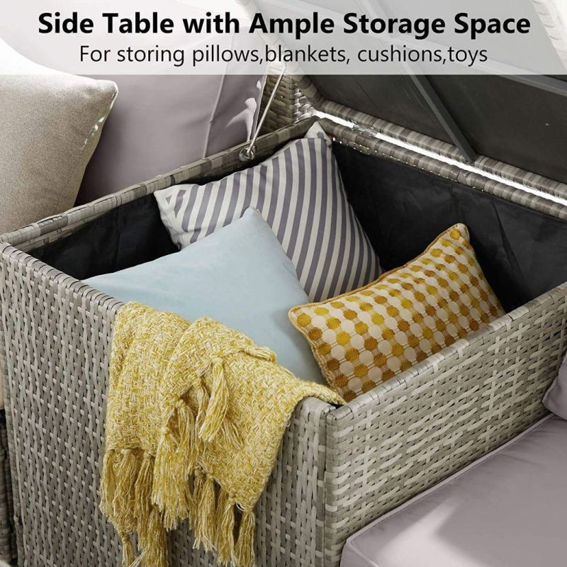 Modern 8 Pieces Extra Large Luxury Outdoor Patio Furniture Set with Side Storage Tables, with Glass Table and Cushions for Garden, Porch, Backyard Wicker Rattan