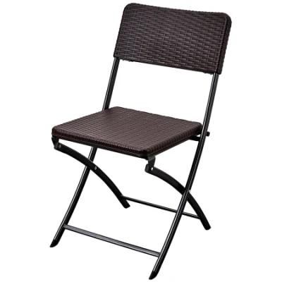 Weather Resistant Patio Rattan Wicker Folding Bistro Chair with Steel Frame