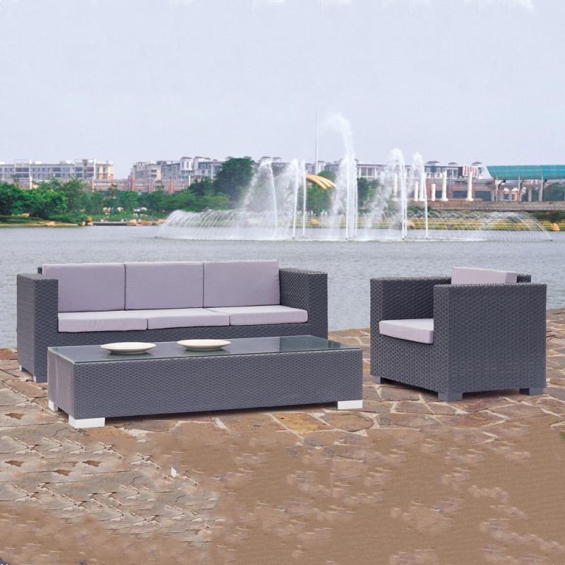 Poly Wooden Armrest Rattan Outdoor Sectional Sofa Industrial Furniture