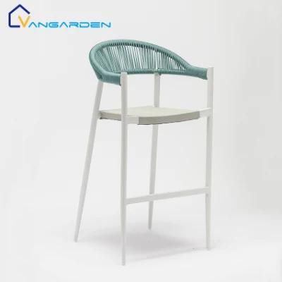 French Bistro Metal Outdoor Stackable Bar Chair with Olefin Rope