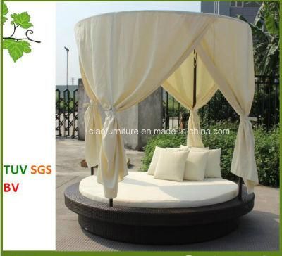 Modern Wicker Outdoor Furniture Garden Rattan Round Sunbed with Canopy