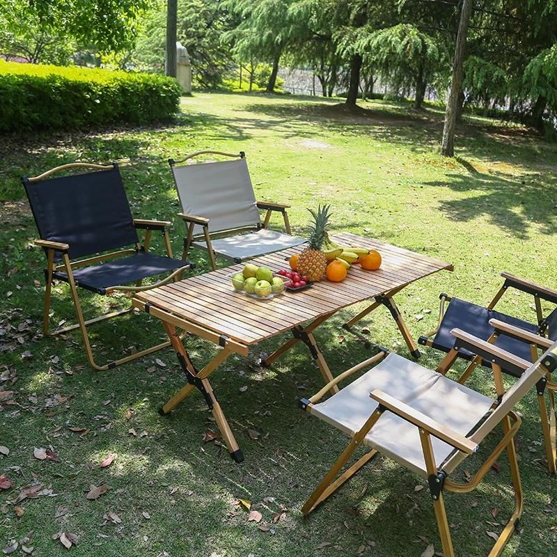 Outdoor Portable Wood Grain Steel Folding Camping Chair