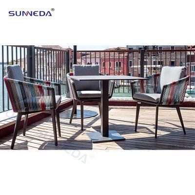 Hotel Popular Patio Weaving Webbing Fashion Pub Chairs with Table