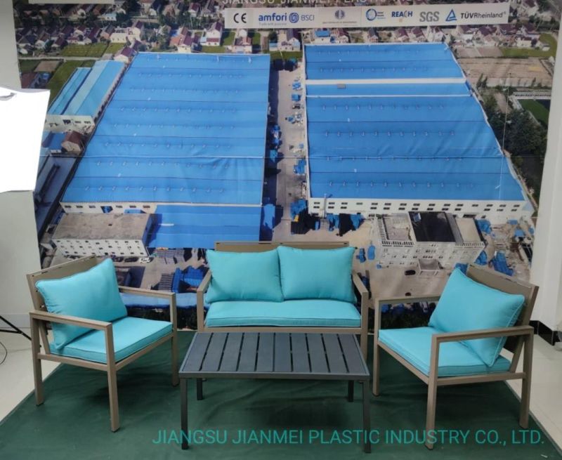 modern Outdoor Steel Restaurant Dining Table Sets and Chairs Steel Rope in Cuppchino Patio Sofa Sets for Patio Garden Furniture in Hotel and Canteen Virgin Use