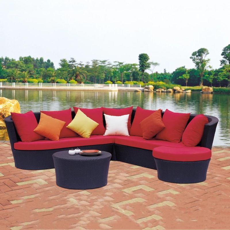 Poly Wooden Armrest Rattan Outdoor Sectional Sofa Industrial Furniture
