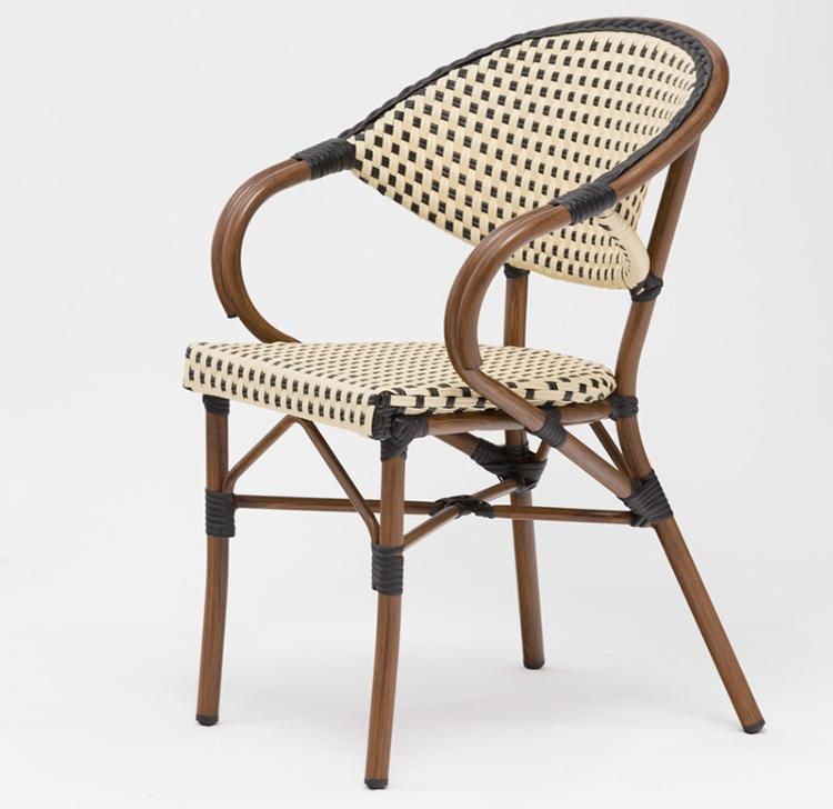 Wooden Finish Aluminum Outdoor Wicker French Bistro Chair Rattan