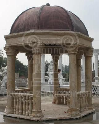 Yellow Marble Stone Gazebo Wedding Pavilion Garden Ornament Bronze Ceiling