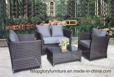 1+2+1 Modern Black PE Rattan Garden Patio Outdoor Sofa with Cushion