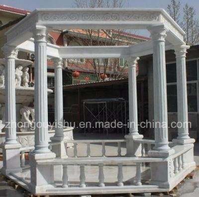 White Garden Decoration Marble Gazebo with Columns and Balustrade