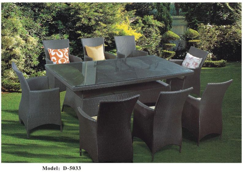 Garden Furniture Sets 7 Pieces with 6 Wicker Chairs and 1 Table for Dining and Barbeque