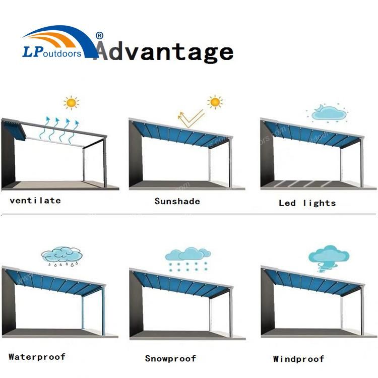 Large Size Pergola Customized Openable Waterproof Fabric Roof Shelter for Outdoor Diner Place