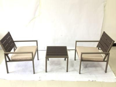 Wood Grain PE Steel Frame Patio Convertation Sofa Set