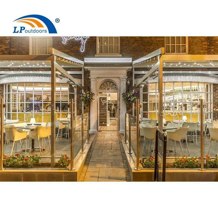 Free-Standing Electronic Aluminum Angled Retractable Roof Roof Pergola as Outdoor Restaurant