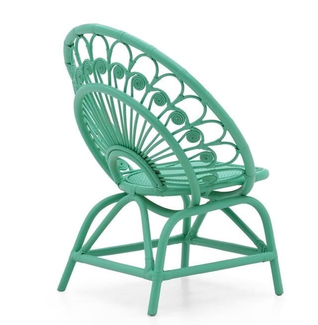 Peacock Unique Shape Style Dye Green Color Stable Natural Rattan Lounge Chair