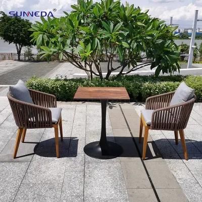 Modern Leisure Aluminum Metal Stackable Outdoor Rope Cafe Dining Chairs Seat Furniture