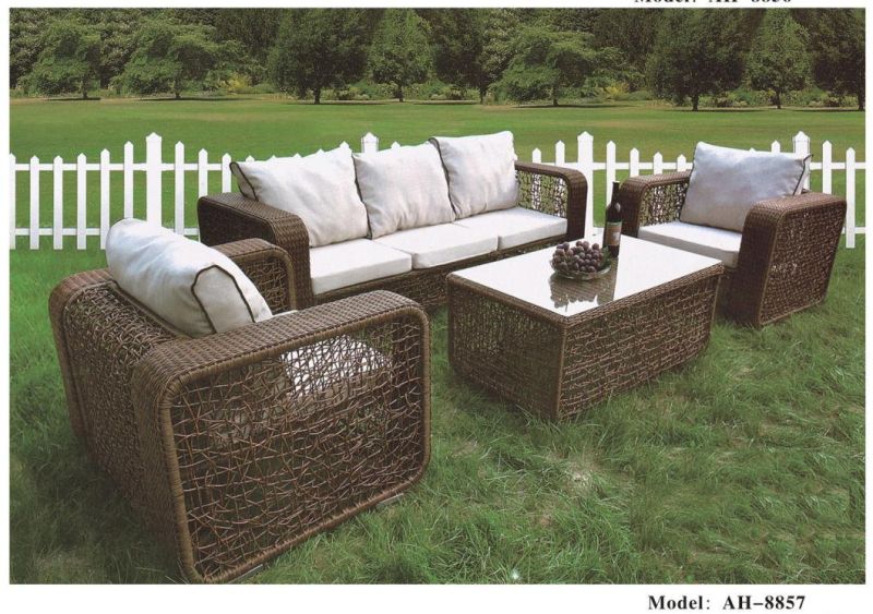 4 Pieces Outdoor Rattan Furniture Sets, Includes Wicker Chairs and Table and Cushions