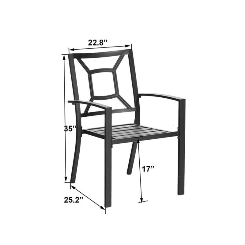Patio Metal Arm Chairs Indoor Outdoor Dining Chairs Set with Square Back - 2 Pack, E-Coating Black