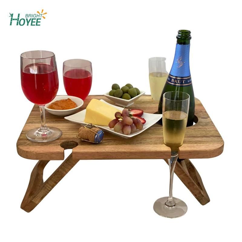 Bamboo Wooden Portable Folding Wine and Champagne Picnic Table