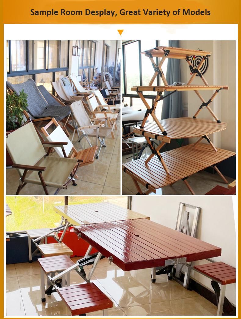 China Customized Luxury Teak Portable Folding Rolling up Wood Camping Table