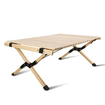 Medium Size Portable Egg Roll Outdoor Solid Wooden Folding Table