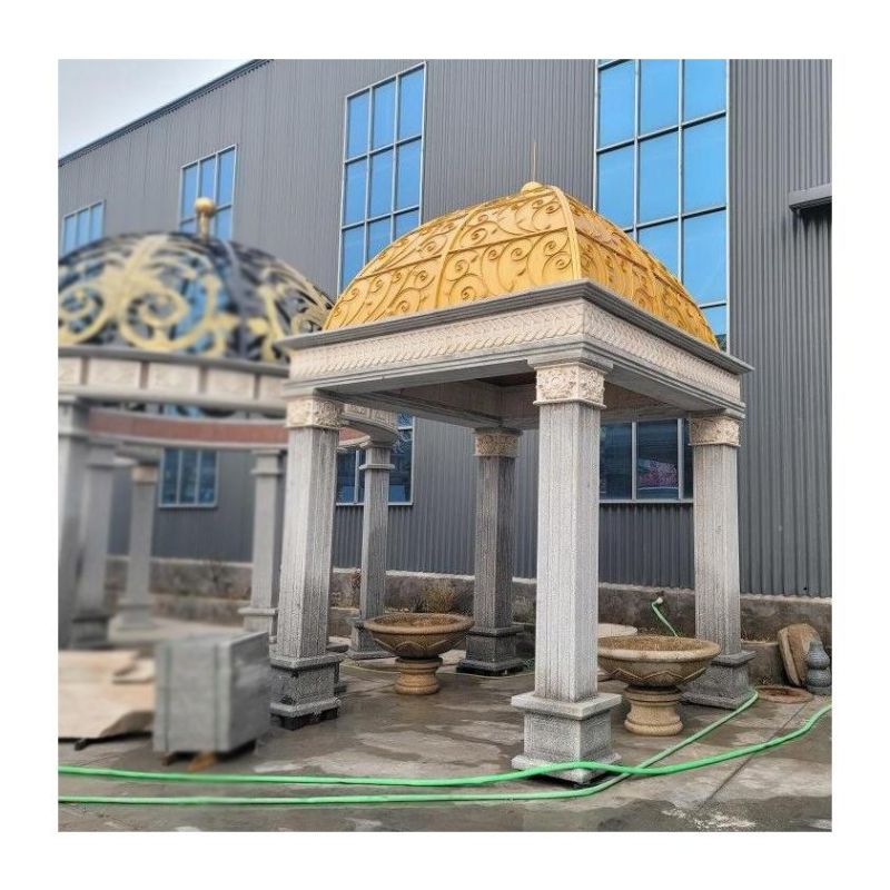 Granite Square Gazebo with Square Pillars and Enclosed Ceiling