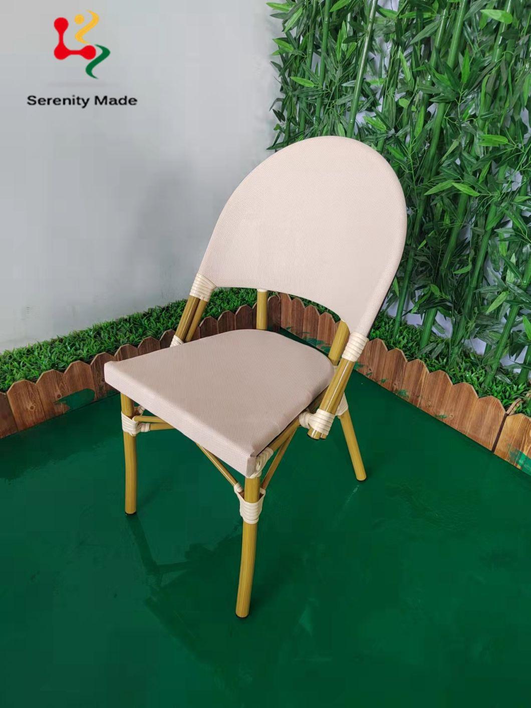 French Style Outdoor Furniture Commercial Use Restaurant Cafe Coffee Shop Aluminium Frame Fabric Seat and Back Dining Chair