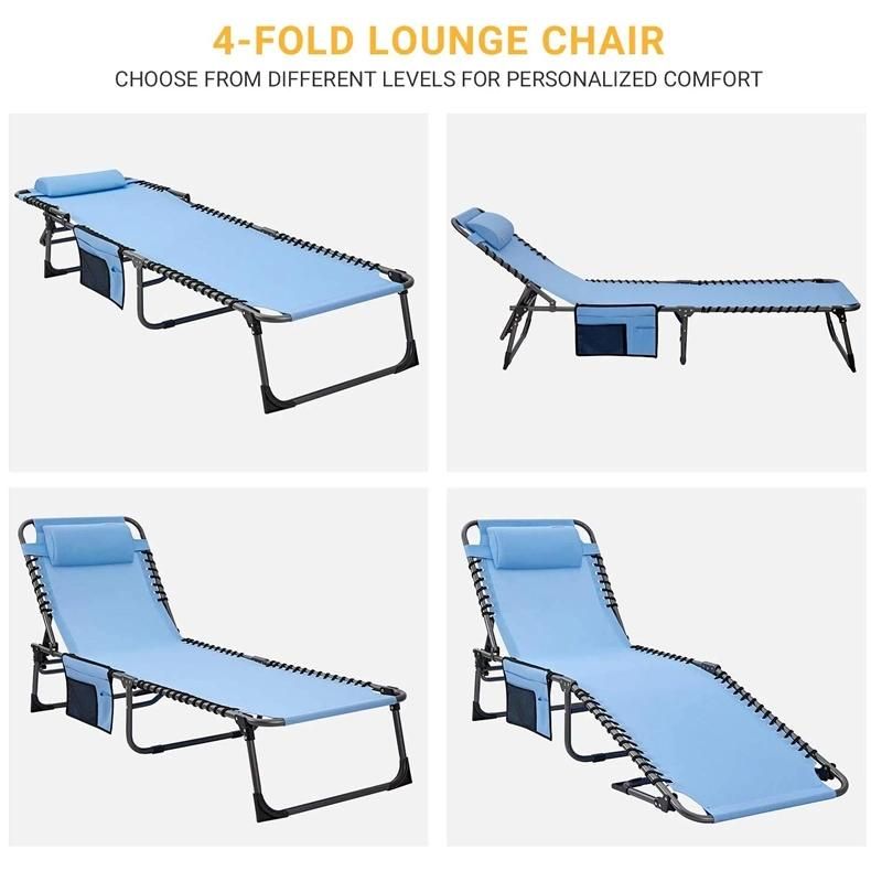 Outdoor Folding Chair Lounge Chair for Beach Sunbathing with Pillow