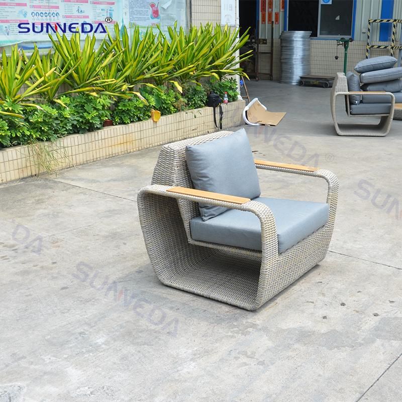 Outdoor Furniture Rattan Garden Furniture Chair Teak Wood Armrest Aluminum Couch Glass Coffee Table Patio Courtyard Lounge Leisure Garden Sofa Sets